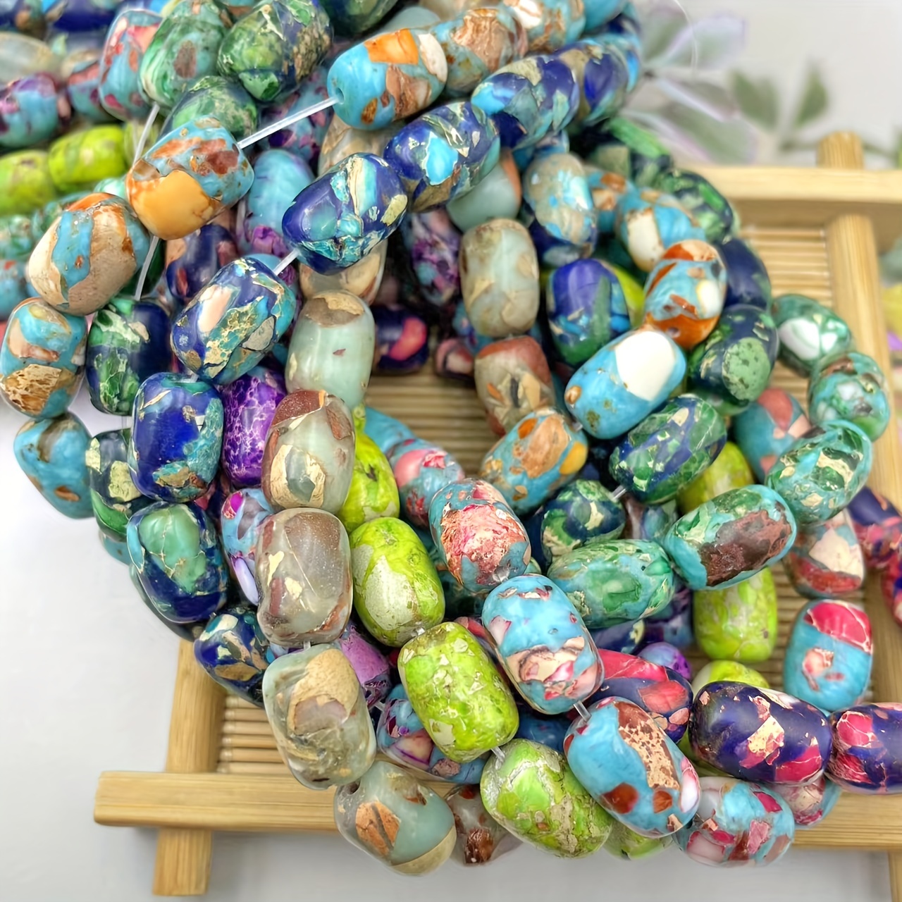 13pcs Natural Emperor Pine Bohemian Barrel Beads for DIY Jewelry